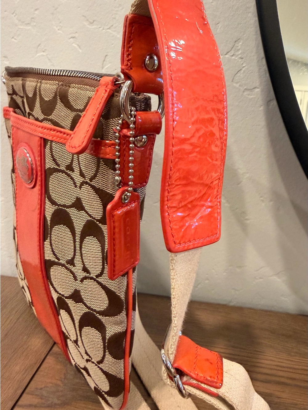 Coach Signature Crossbody with Brown Canvas and Orange Trim - Picture 5 of 9